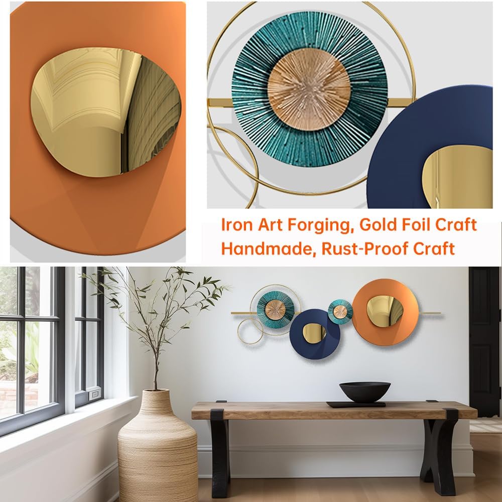 Metal Geometric Round Abstract Wall Art, Modern Orange Circle, Large, Hanging Wall Sculptures for Living Room, Bedroom & Outdoor (Orange)