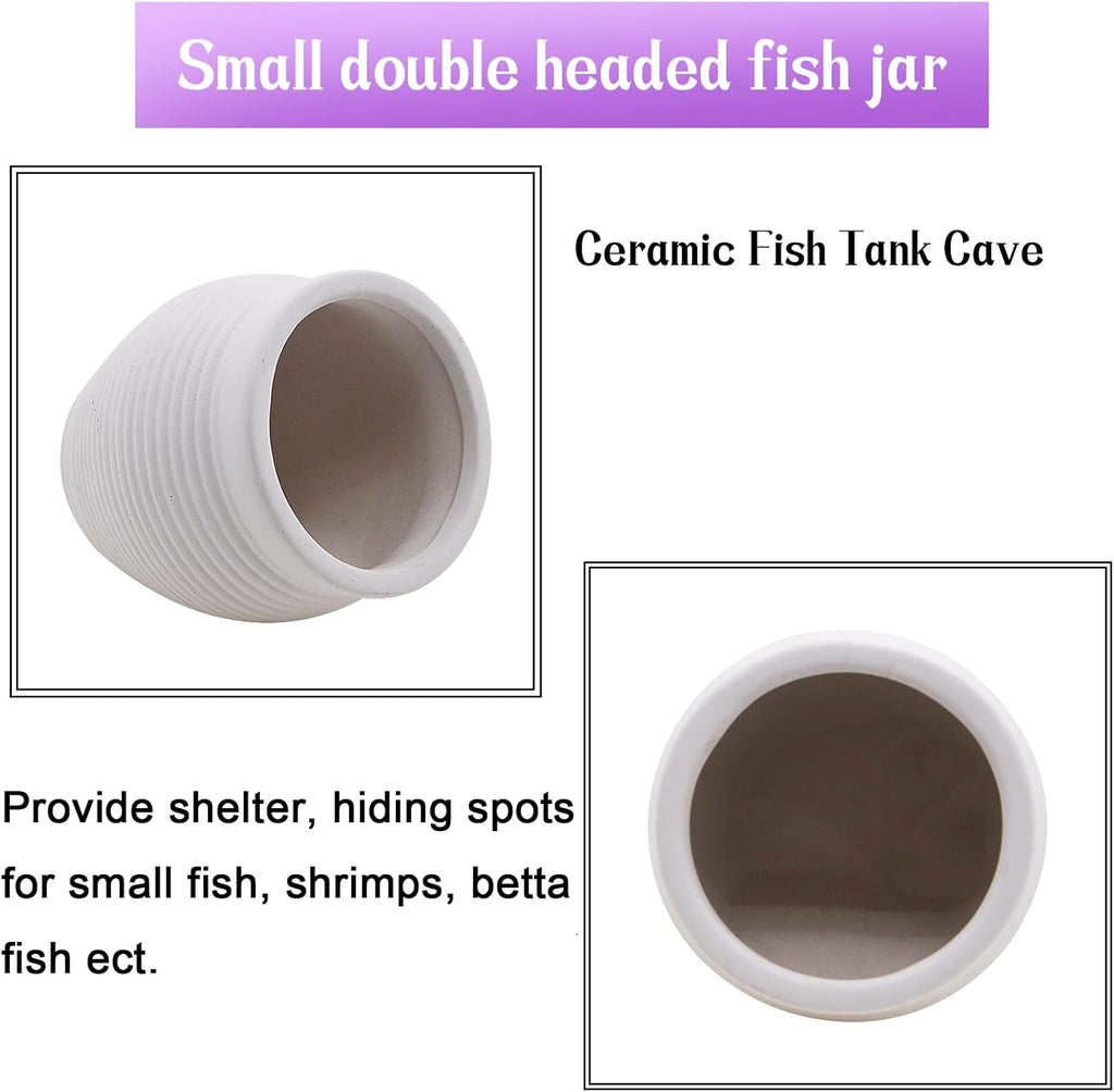 AnRui Ceramic Jar Betta Fish Tank Decor Clay Pot Aquarium Accessories Hideout Cave Decorations Ornaments for Small Fish, Shrimp, Cichlid to Play Hide Breed, Small White