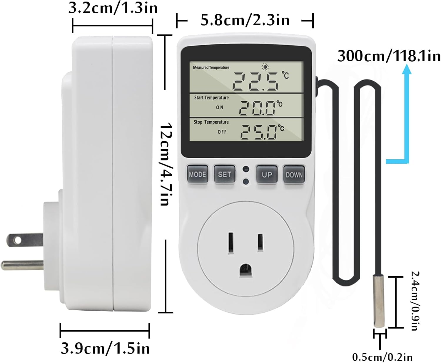 KETOTEK Digital Thermostat Outlet Plug Temperature Controller Outlet Socket 120V Heating Cooling Control 110V 15A Celsius Fahrenheit Display White