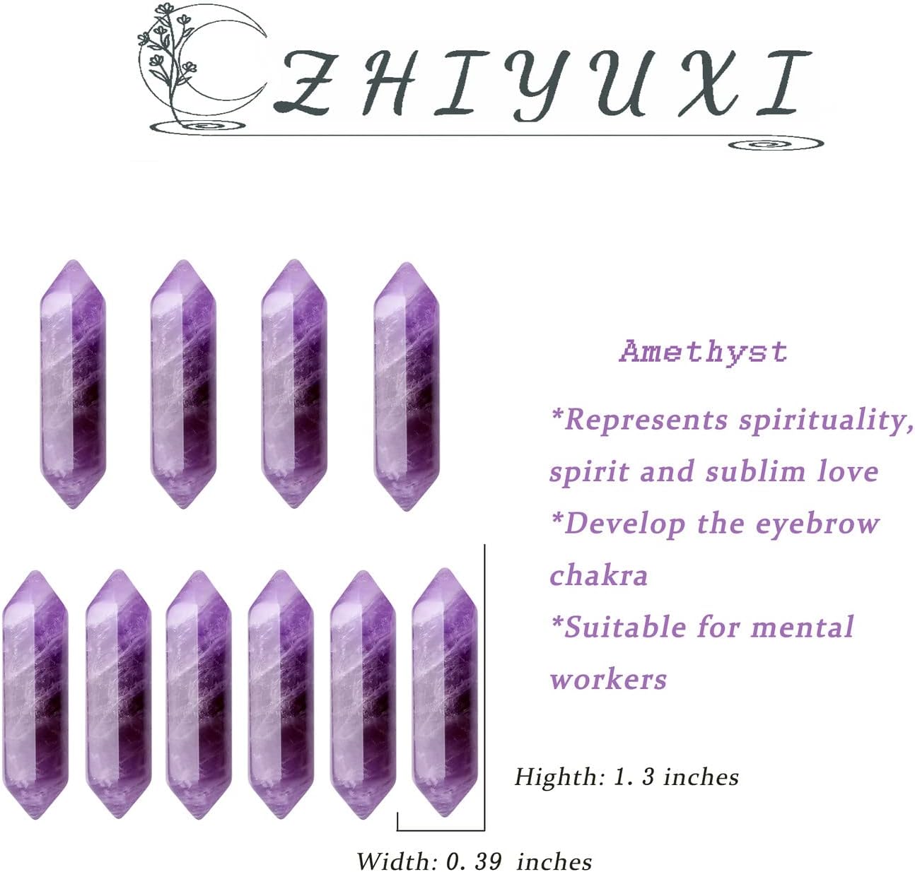 ZHIYUXI 20 Pcs Amethyst Crystal Healing Crystals and Stones Amethyst Gemstone Tumbled Polished Energy Reiki Healing Stones Crystal Wand Meditation Decor Gifts