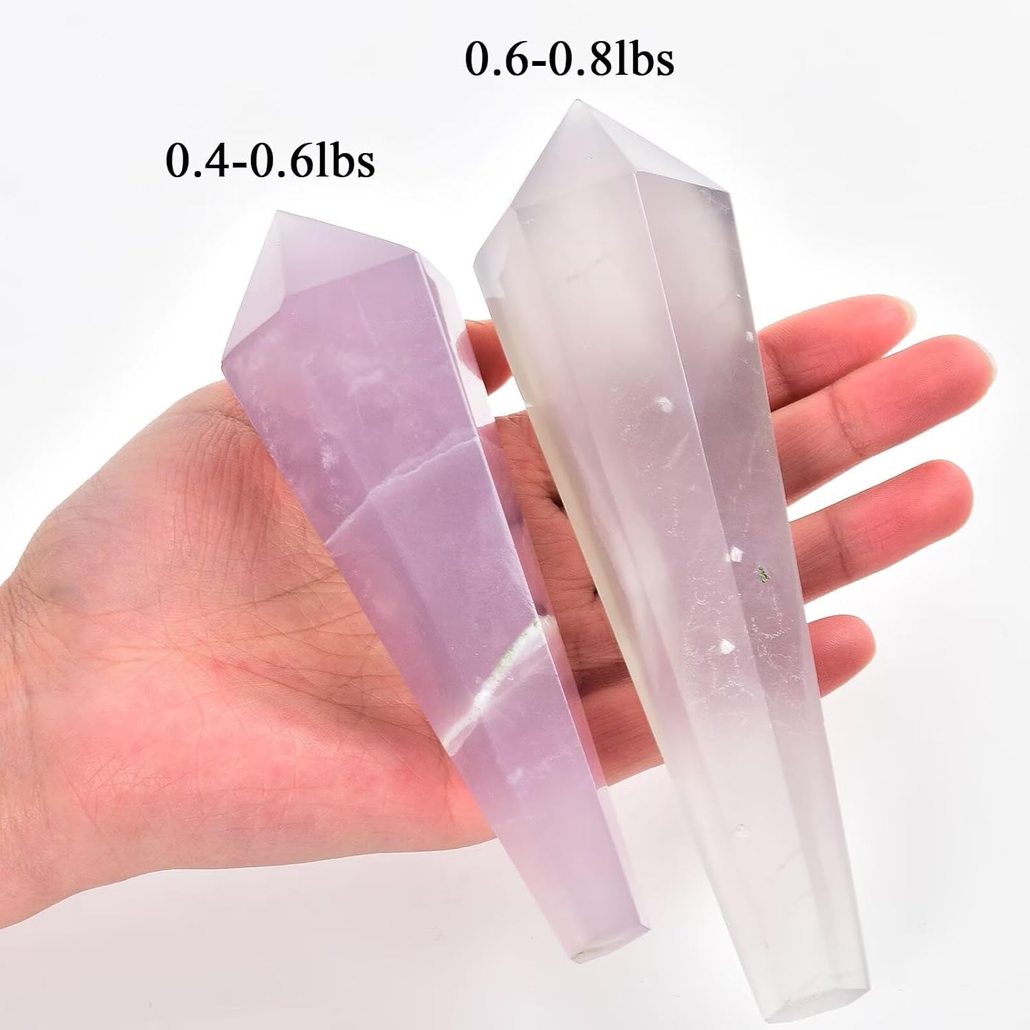 Lavender Fluorite Wand Point Long Healing Crystal Scepter Decorative Stone Reiki Meditation with Display Stand Home Office Decor 0.2-0.4LBS