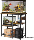 20-29-37 Gallon Fish Tank Stand with Power Outlet, Metal Aquarium Stand with Height-Adjustable Stoarge Shelves, 6-Leg Reptile Tank Stand, 400lbs Capacity