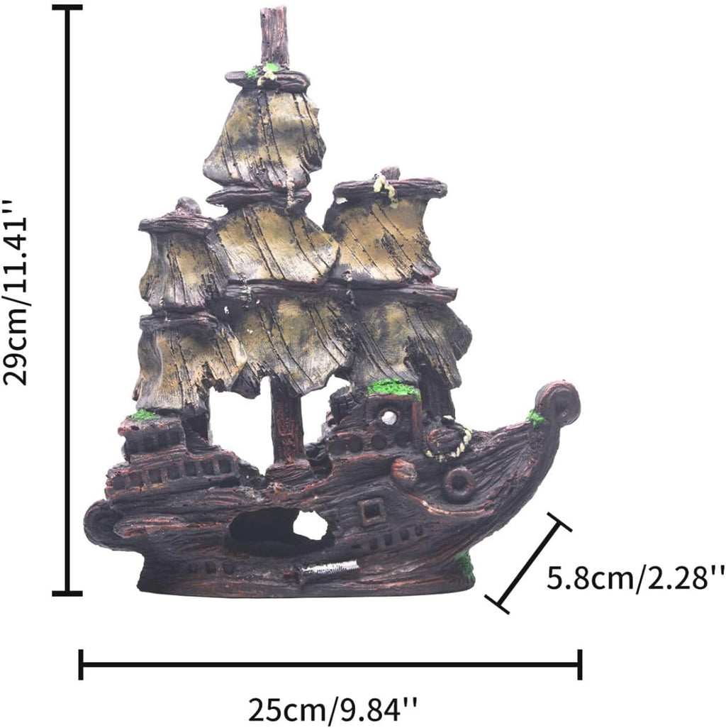Saim Aquarium Shipwreck Decorations Fish Tank Ornaments, Fish Tank Lifelike Ship Decor, Resin Pirate Ship Decor, Sunken Ship Tabletop Ornaments Fish Shrimp Cave Hide