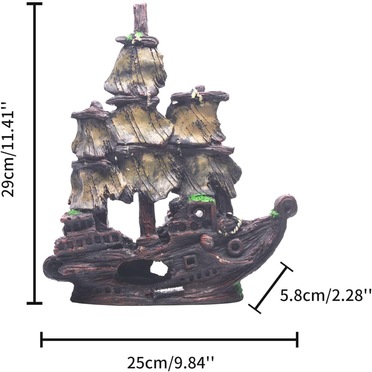 Saim Aquarium Shipwreck Decorations Fish Tank Ornaments, Fish Tank Lifelike Ship Decor, Resin Pirate Ship Decor, Sunken Ship Tabletop Ornaments Fish Shrimp Cave Hide