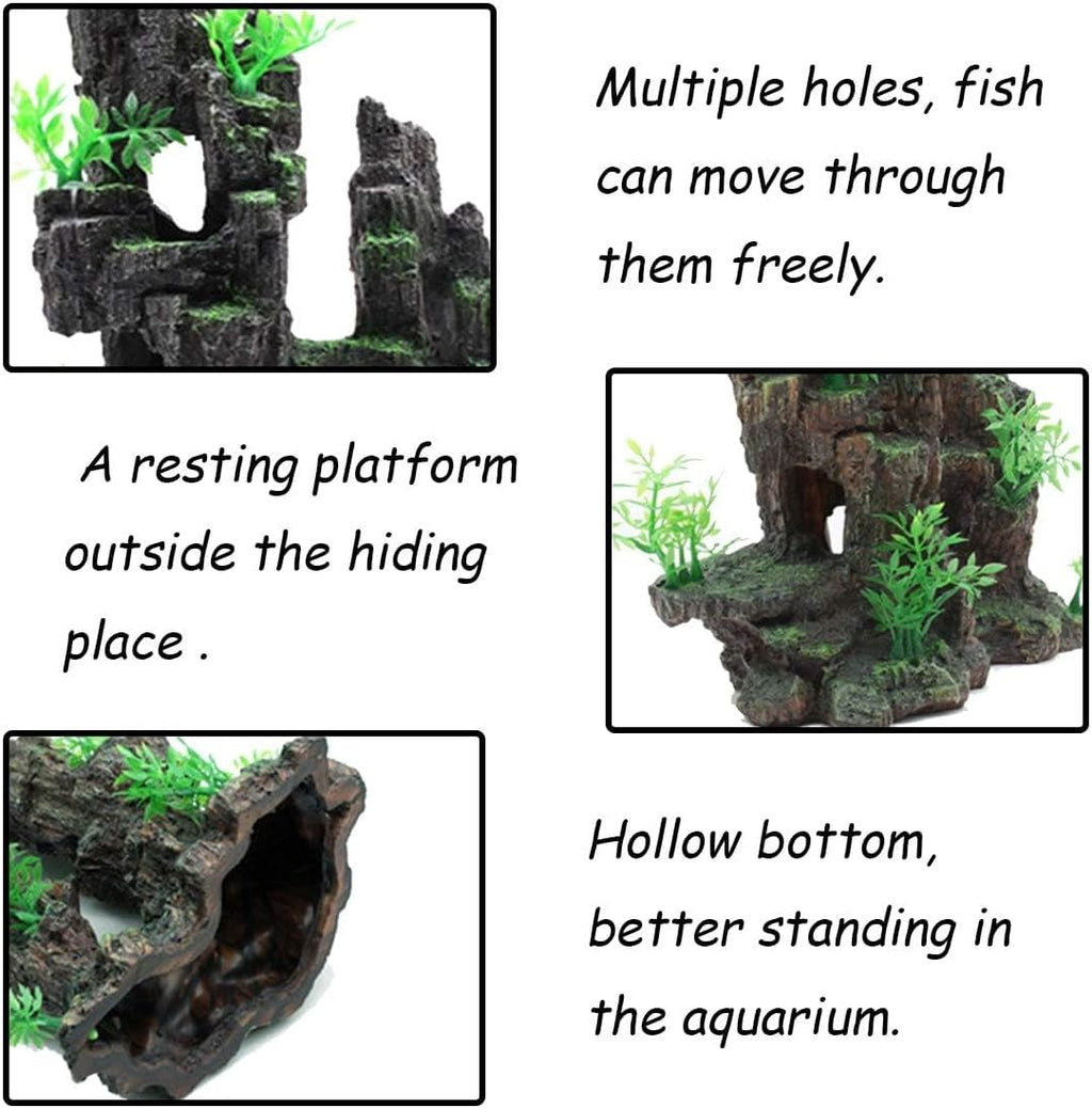 Tfwadmx Aquarium Mountain View Moss Tree Rock Cave Fish Tank Stone Ornament Landscape Decoration with Small Plants