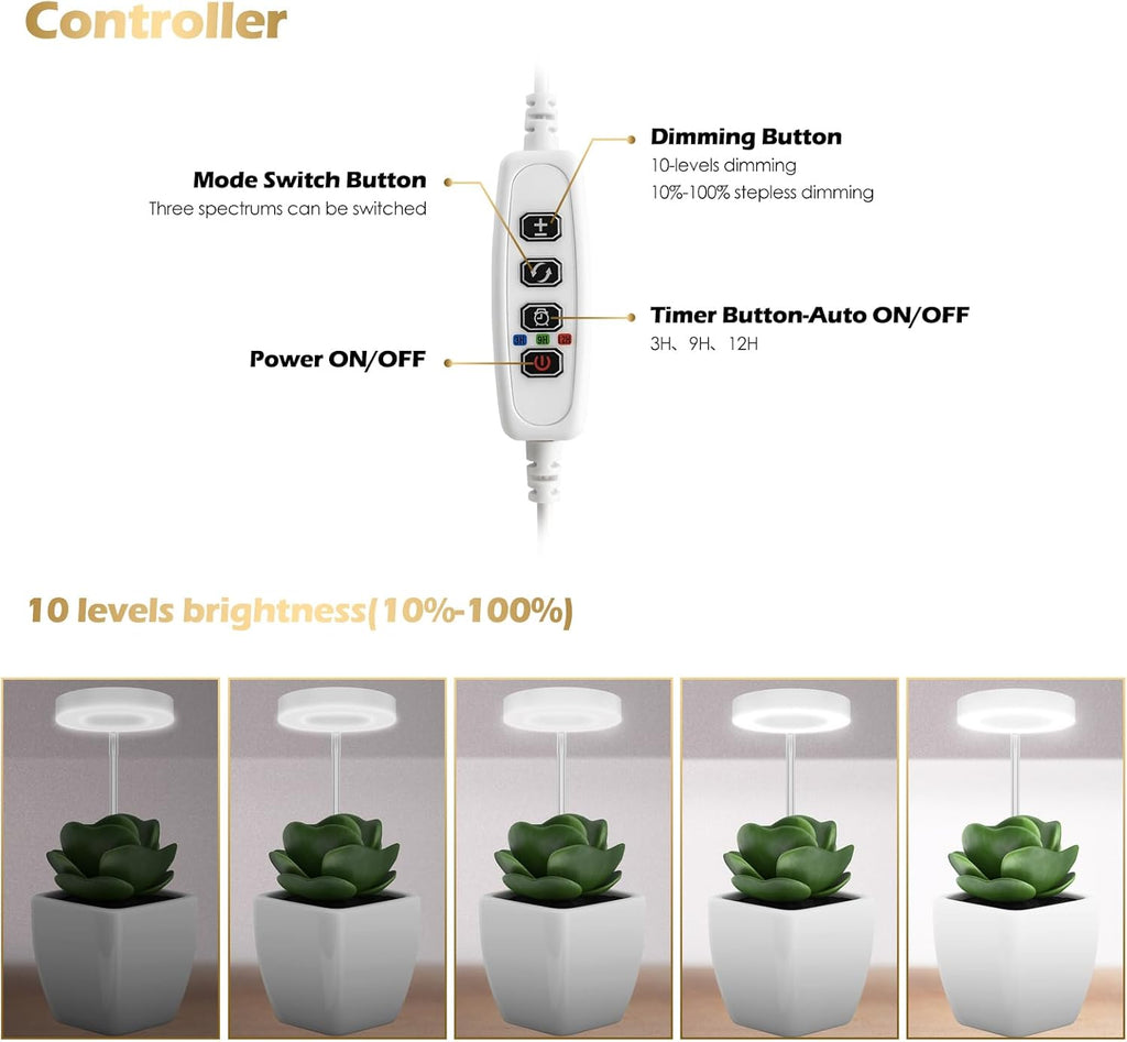 GLOWRIUM Grow Lights for Indoor Plants, Full Spectrum LED Grow Light Floor Lamp with Stand Adjustable Height and Angle, Black Plant Light with 3/9/12H Grow Light Timer (White, 12W)