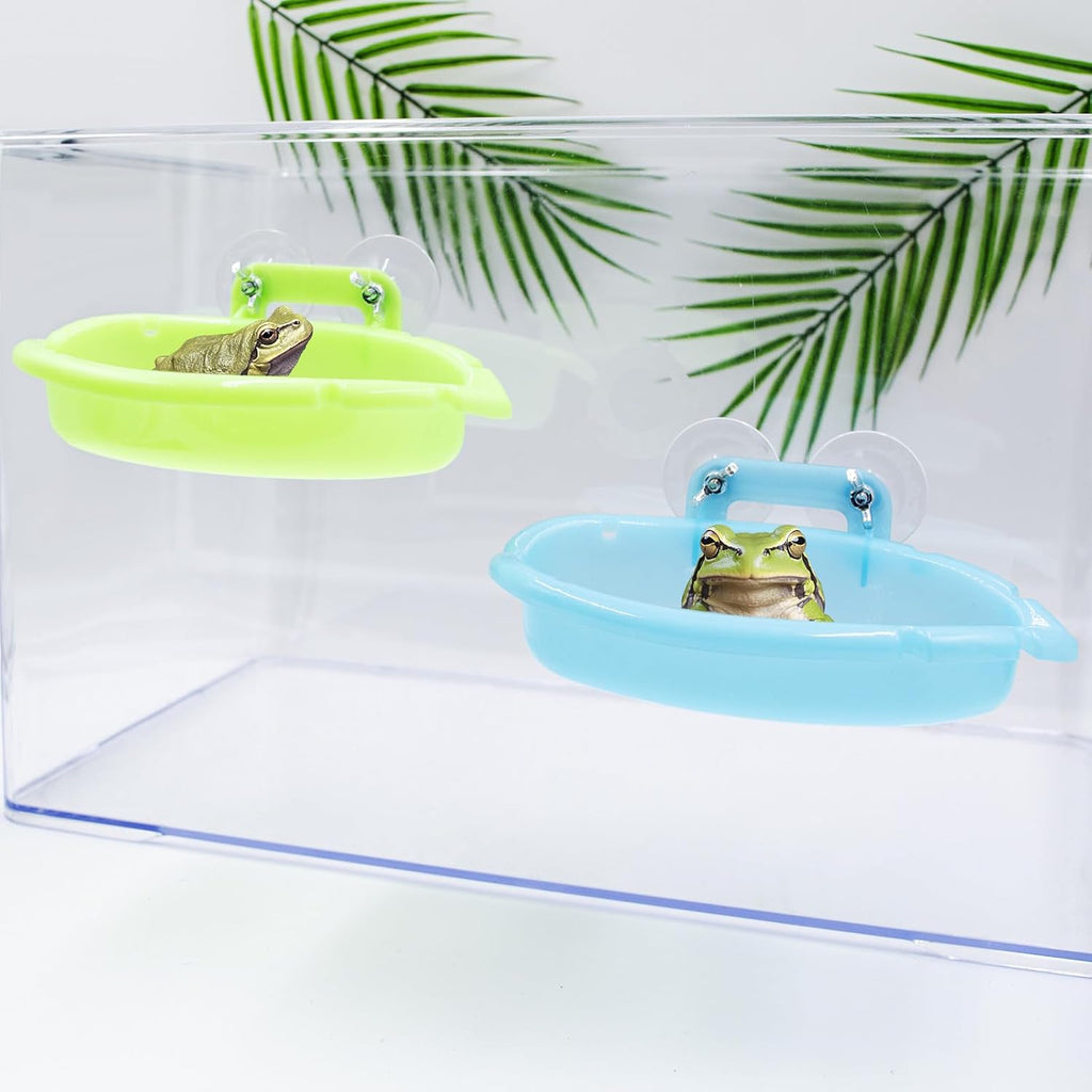 Tree Frog Terrarium Accessories, 2 Pack Plastic Bathtub with Suction Cups, Tank Habitat Accessories for African Dwarf Frog, Toad, Tree Frogs