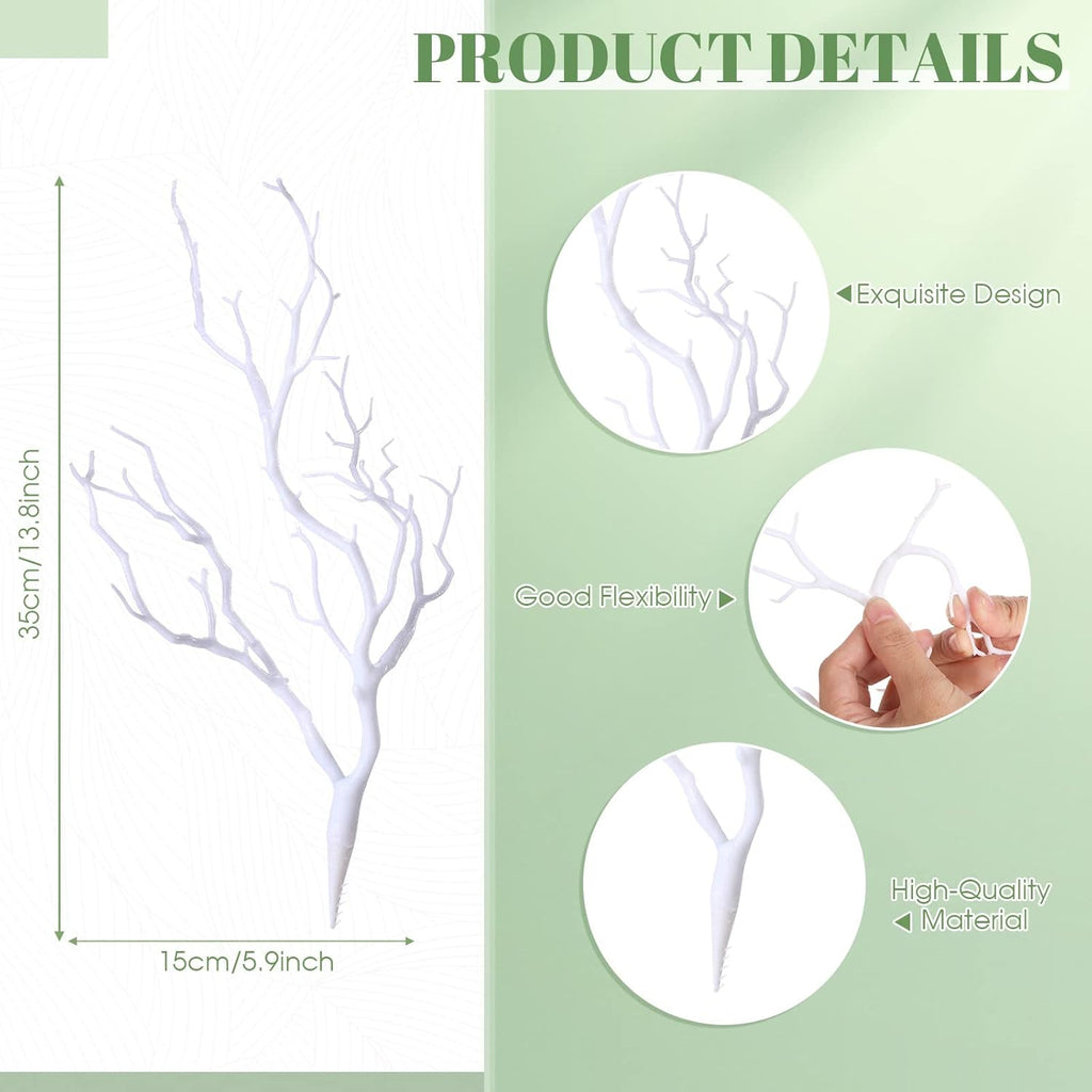 Geosar 13.8 Inch Small Manzanita Branches Plastic Faux Branches Artificial Antler Shaped Tree Branch Decorative Plant Twigs for Home Wedding Table Centerpiece Festival Decors(White,20 Pieces)