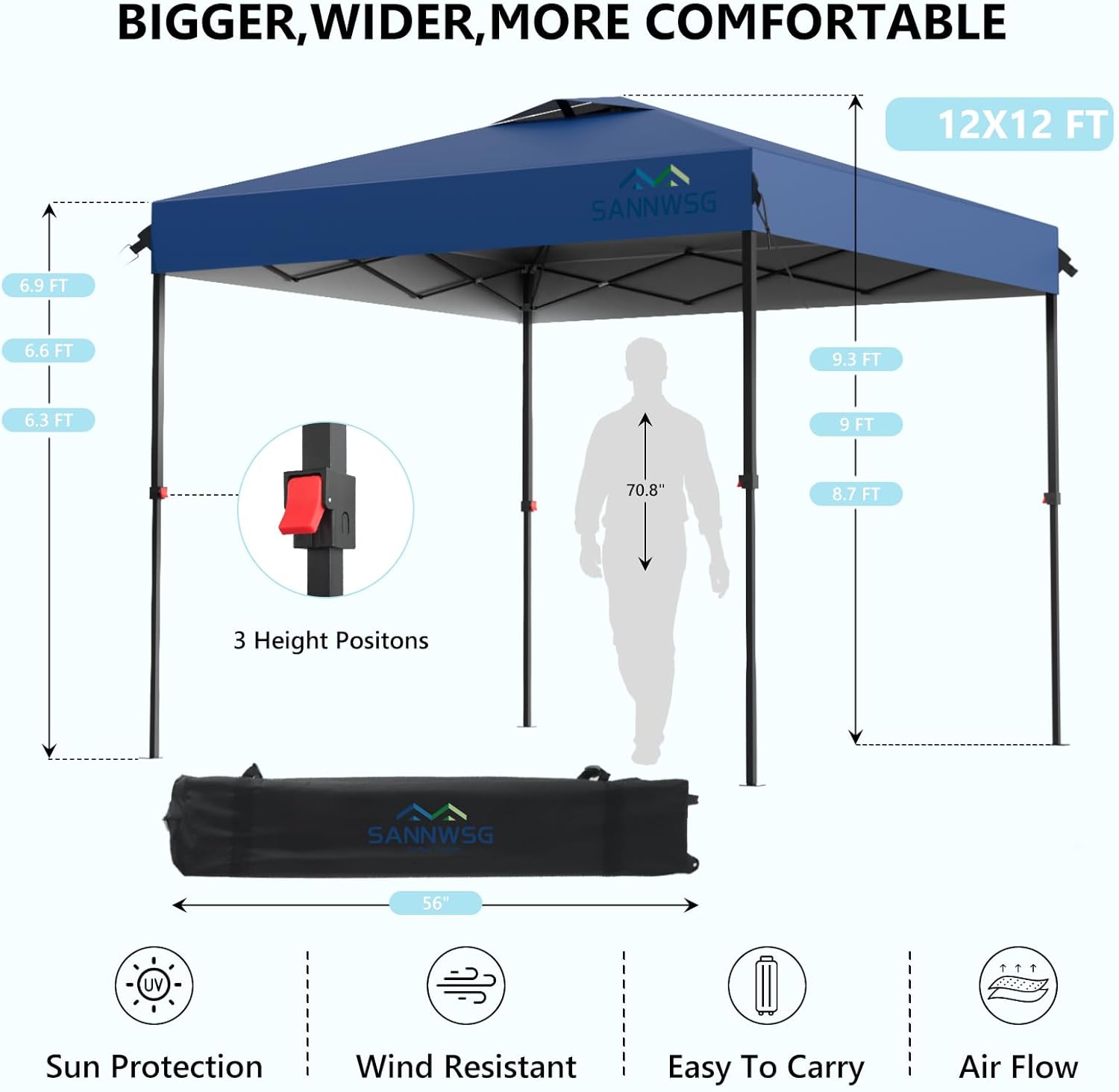 12X12 Pop Up Canopy Tent with 3 Sidewalls,Easy Up Canopy,Commercial Instant Shelter,Heavy Duty One Person Set Up Event Tent,Blue