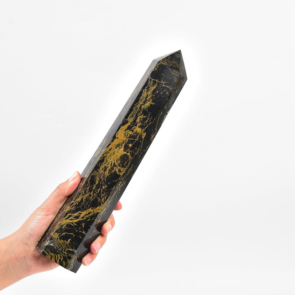 JIC Gem Large Pietersite Obelisk Tower Points Natural Healing Crystal Wand 6 Faceted Quartz Crystals Tower Wand Chakra Meditation Therapy 2.2-2.6 Lbs