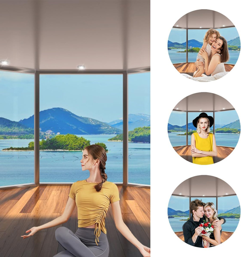9x6ft Beach Backdrop Summer Tropical Wood Balcony Window View Natural Landscape Blue Sky White Cloud Photography Background Party Holiday Birthday Wedding Studio Photo Props Polyester