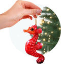 Hand-Painted Beach Christmas Ornament – Coastal Tree Decoration for Ocean Lovers – Unique Nautical Ornament for Christmas Tree or Stocking Stuffer Gift (Red Seahorse)
