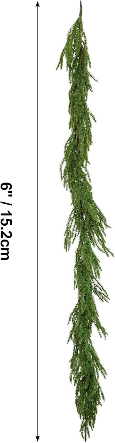 2 PCS 6FT Artificial Christmas Garland with Real Touch Norfolk Pine Garland - Lush Holiday Greenery for Mantle, Stairs, Table, Indoor Outdoor Decor