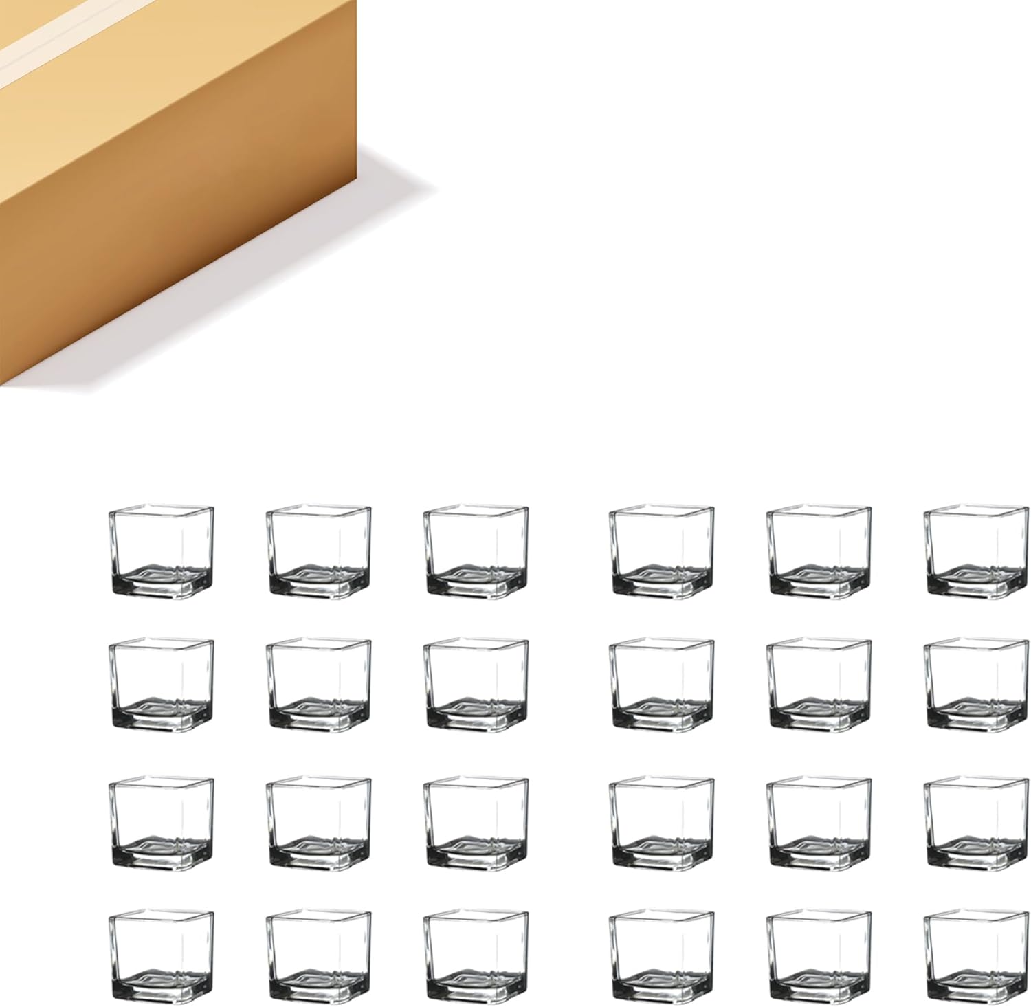 WGVI 6 Pcs Clear Square Glass Tea Light Votive Candle Holders, Width 2", Height 2", Small Cube CandleHolders Container Dish Terrarium Tabletop Ambient Décor