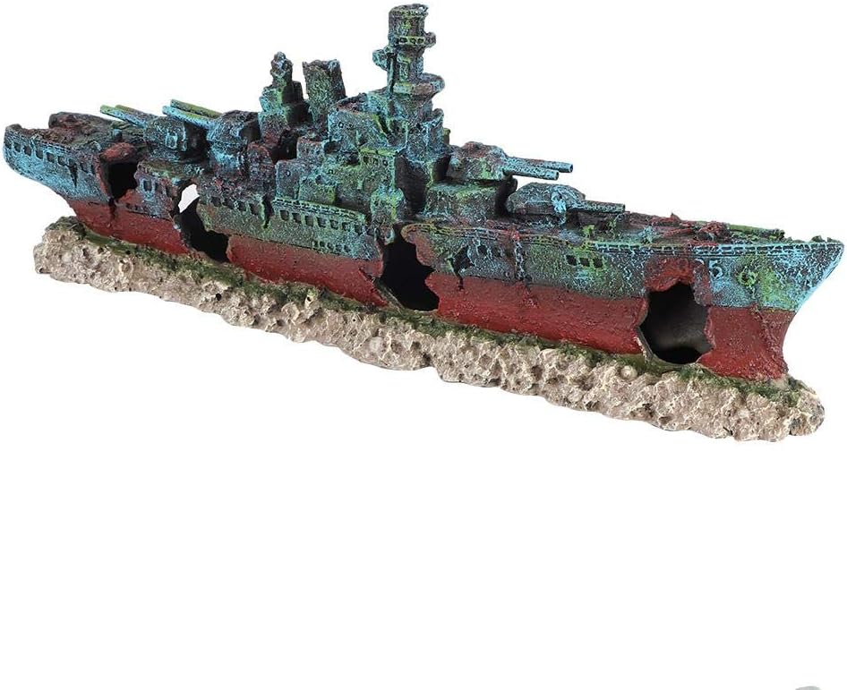 Fish Tank Wreck Boat Decoration, Resin Wreck Boat Sunk Battleship War Ship Fish Tank Aquarium Ornament Cave Decoration