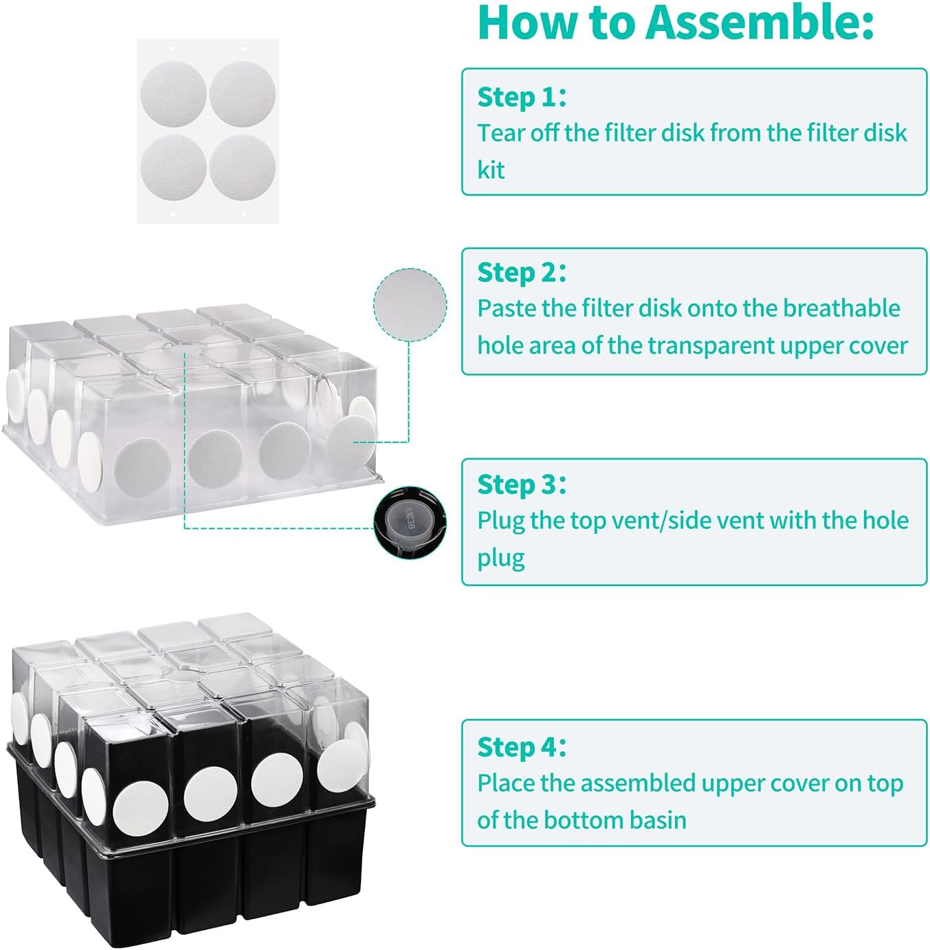 5 Set Monotub with Filter Disks 43.5 Quart Mushroom Grow Kit Vegetable Planting Tray Mini Greenhouse Germination Box for Seeds Growing Starting
