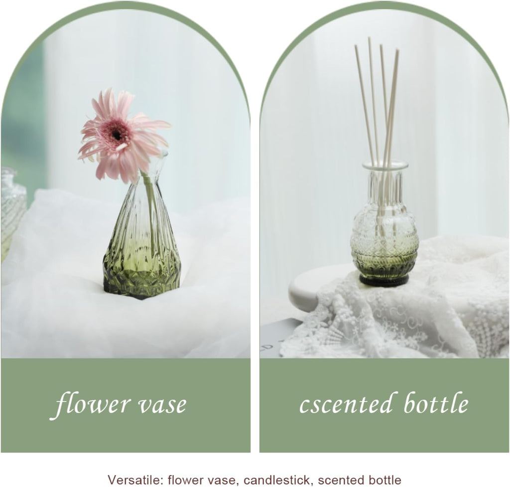 Bud Vases Set of 12,Glass Bud Vases in Bulk,Small Flower Vases for Centerpieces,Mini Vintage Vase for Wedding, Home Table Decor,Christmas,Party Decoration,Green