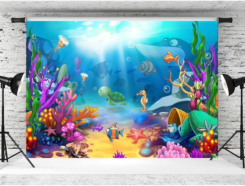 LTLYH (7x5 Under The Sea Photography Backdrop Aquarium Underwater World Tropical Fish Coral Reef Background Mermaid Birthday Baby Shower Ocean Party Decorations Photo Banner Props 280