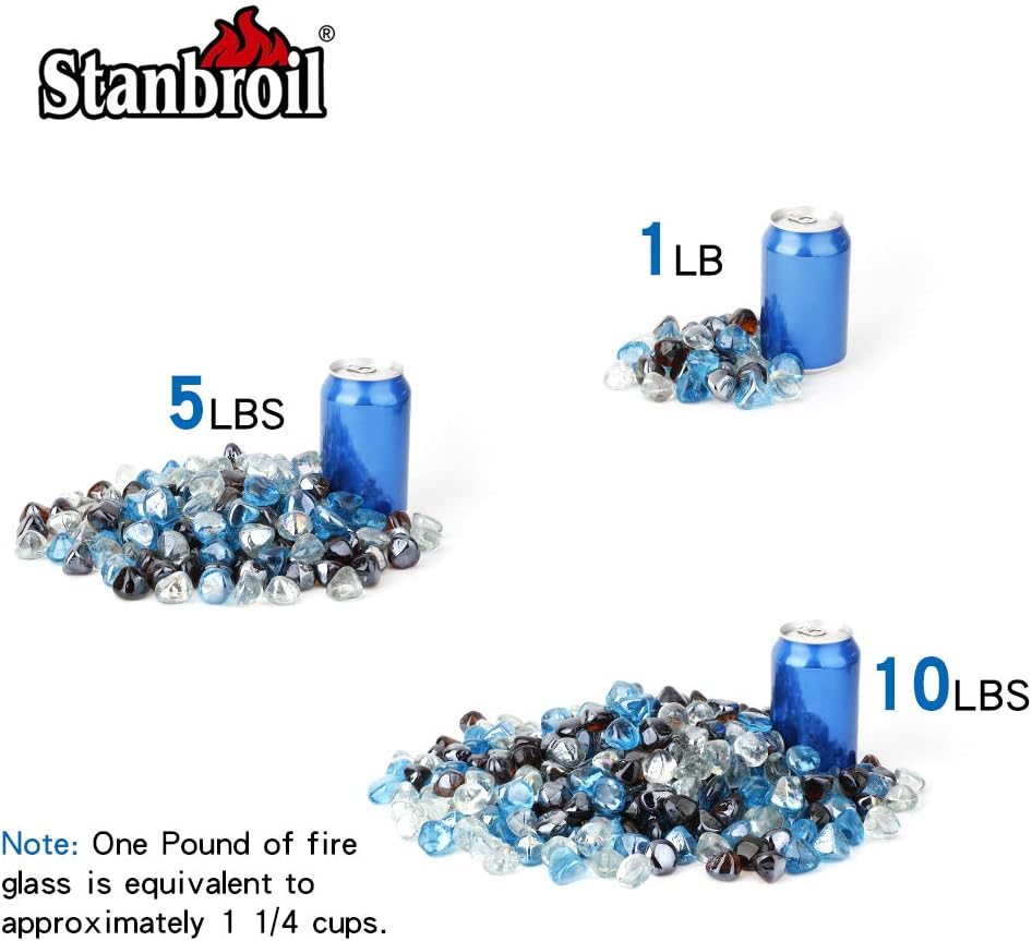 Stanbroil 10-Pound Blended Fire Glass Diamonds - 1/2 inch Fire Glass Blended Caribbean Blue, Crystal Ice, Amber Luster for Indoor and Outdoor Gas Fire Pits and Fireplaces