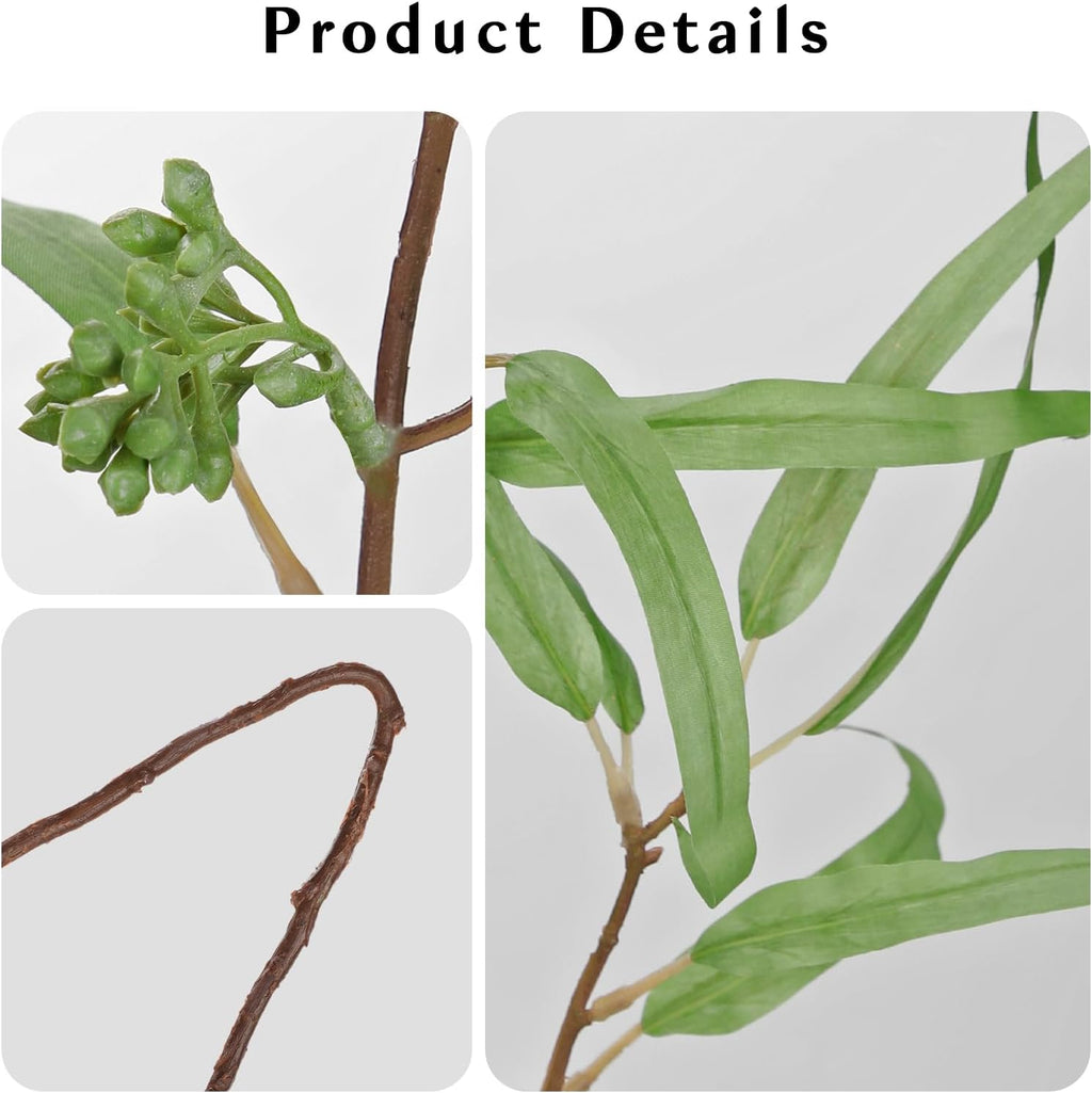 Briful 44.5’’ Tall Faux Eucalyptus Stems – Realistic Artificial Greenery Stems 3PCS Seeded Willow Eucalyptus Stems Brown Branches for Home, Office, Wedding, Bouquet, Centerpiece, Christmas Decoration