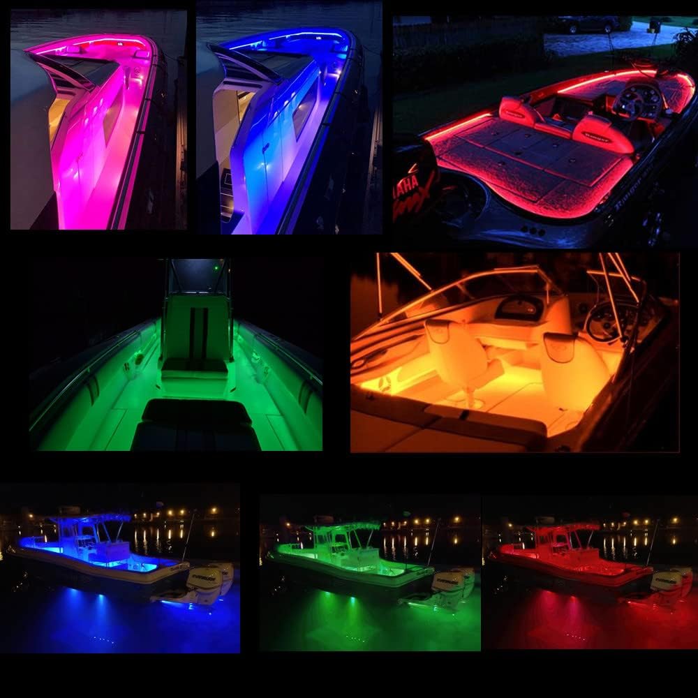 LED Boat Strip Lights, 100FT Multi-Color Marine Pontoon Led Lights, Waterproof Boats Interior Light, Under Gunnel Light, Boat Deck Lighting, Night Fishing Lighting for Pontoon Fishing Bass Yacht