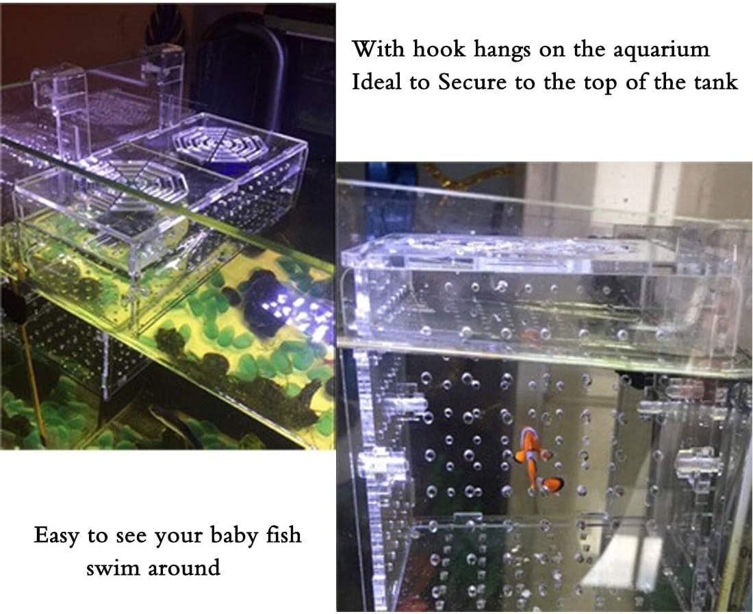 Hamiledyi Acrylic Breeding Isolation Box - Transparent Aquarium Hatchery for Guppy/Shrimp/Small Fish, Safe Nursery Tank with Air Tube & Suction Cups(7.8" × 3.9" × 3.9")