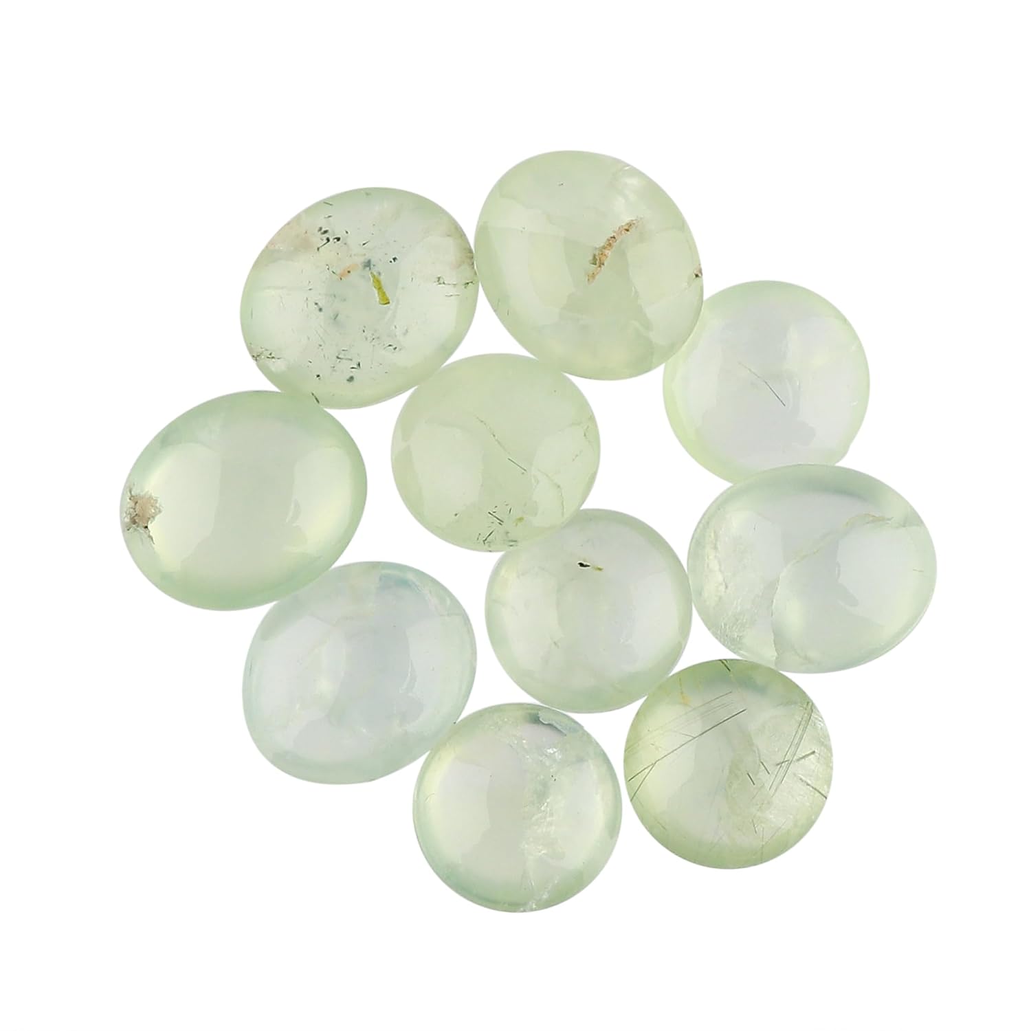 CRYSTALIS AA+ 10pcs Natural Prehnite, Loose Gemstone, Wholesale Bulk Cabochons, Jewelry Making Supply, Chakra Healing Polished Stones, Wire Wrapping, DIY, Gem Collection
