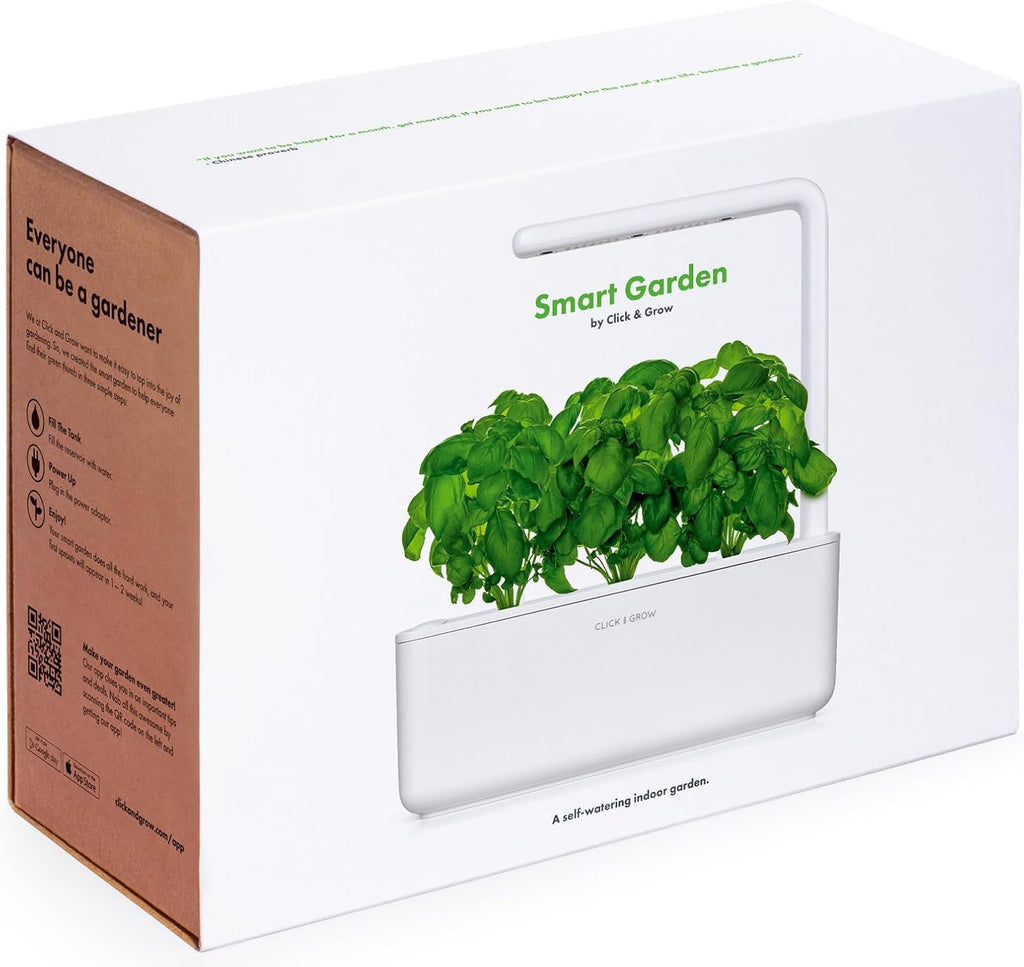 Click & Grow Smart Garden, 3 Pods Indoor Herb Growing System (3 Basil Pods Included)| Easier Than Hydroponics Growing System, Automatic Nutrients, Watering and Grow Light, Noise-free Technology, Beige
