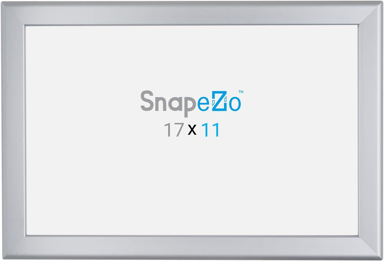 SnapeZo Photo Frame 11x17, Silver, 1.25 Inch Aluminum Profile, Front-Loading Snap Frame, Wall Mounting, Professional Series