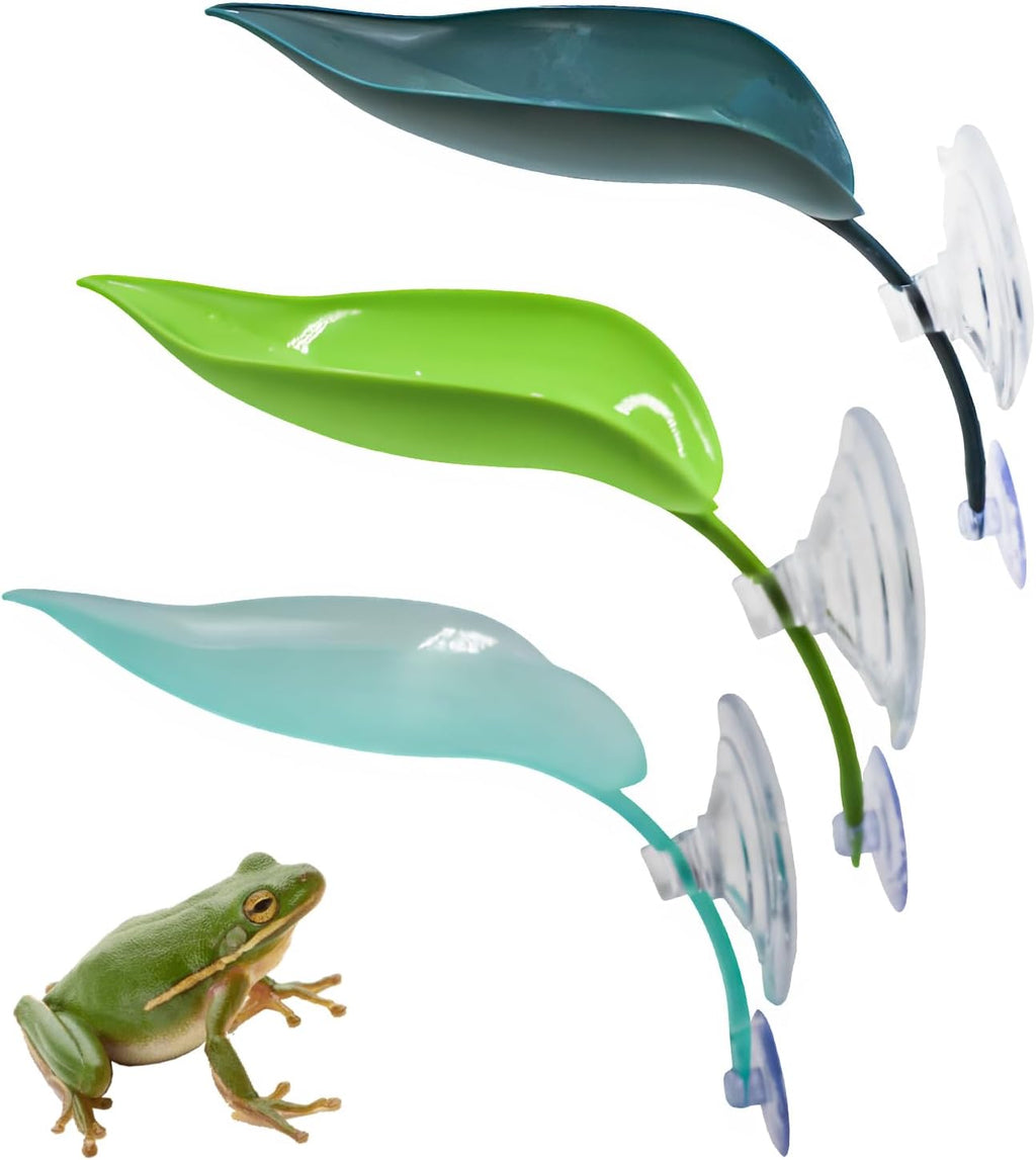 3 Pack Plastic Leaf Decorations with Suction Cups, Frog Habitat Platform, Reptile Decorations for Terrarium, Frog Tank Accessories, Terrarium Decor for African Dwarf, and Toad (Multicolor)
