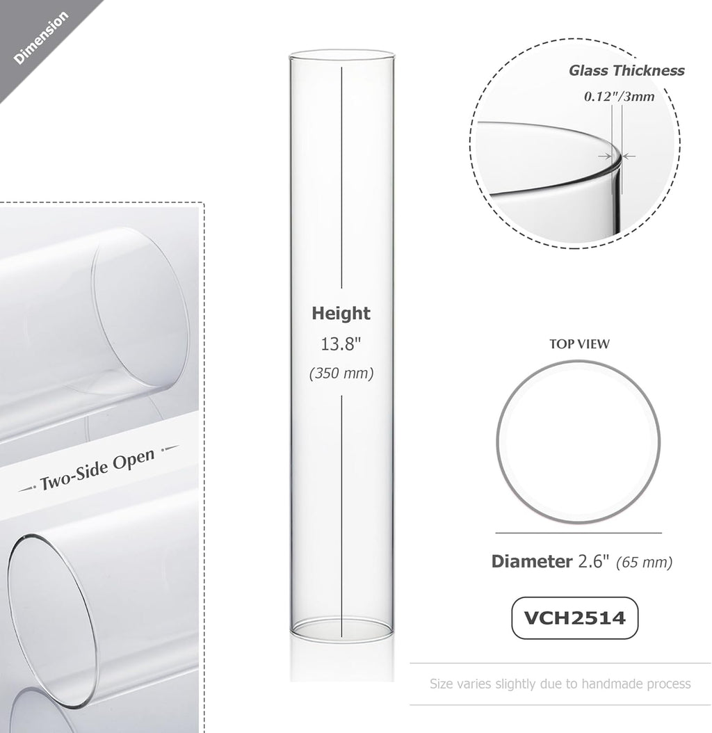 WGVI Hurricane Candle Holder Sleeve, Wide 2.5", Height 14", Clear Glass Cylinder Candleholder, Chimney Tube, Open Ended Candle Shade, 6 Pieces Bulk