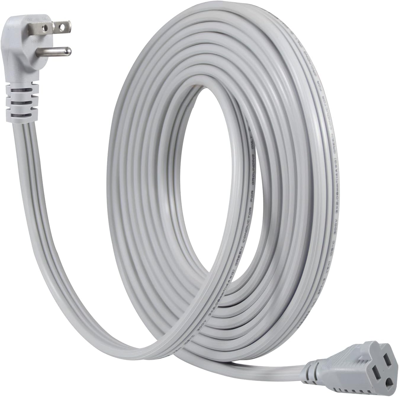 KUNCAN Appliance Power Extension Cord - 3 Prong Flat Wire SPT-3 14 AWG Heavy Duty Male to Female Extender Low Profile Grounded Cable for Major AC Unit, Air Conditioner, Refrigerator (15 Feet)