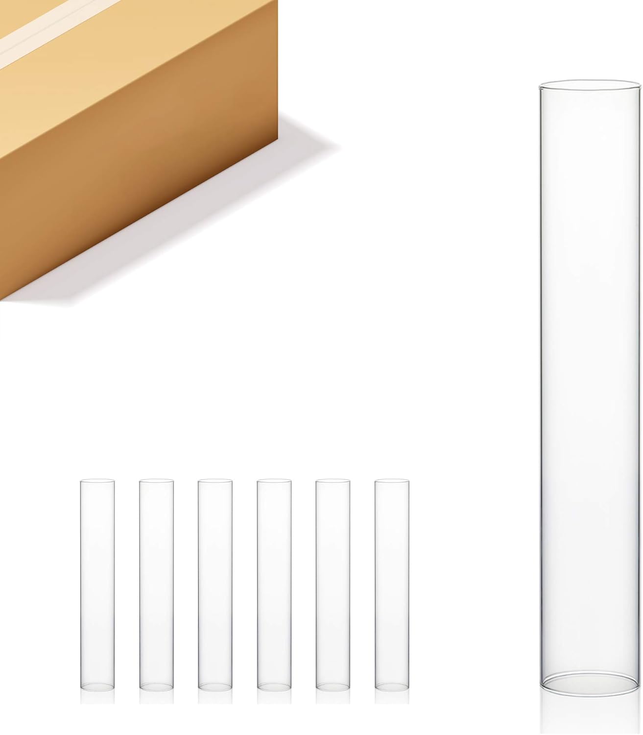 WGVI Hurricane Candle Holder Sleeve, Wide 2", Height 12", Clear Glass Cylinder Candleholder, Chimney Tube, Open Ended Candle Shade, 6 Pieces Bulk (VCH0212)