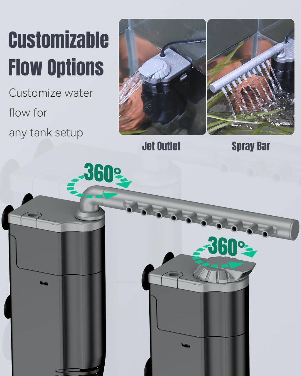 Pawfly Aquarium Filter, 3 W Small Fish Tank Filter, Internal Submersible Aquarium Filter with Foam & Adjustable Water Pump, Quiet Filter for 8-20 Gallon Fish Tanks