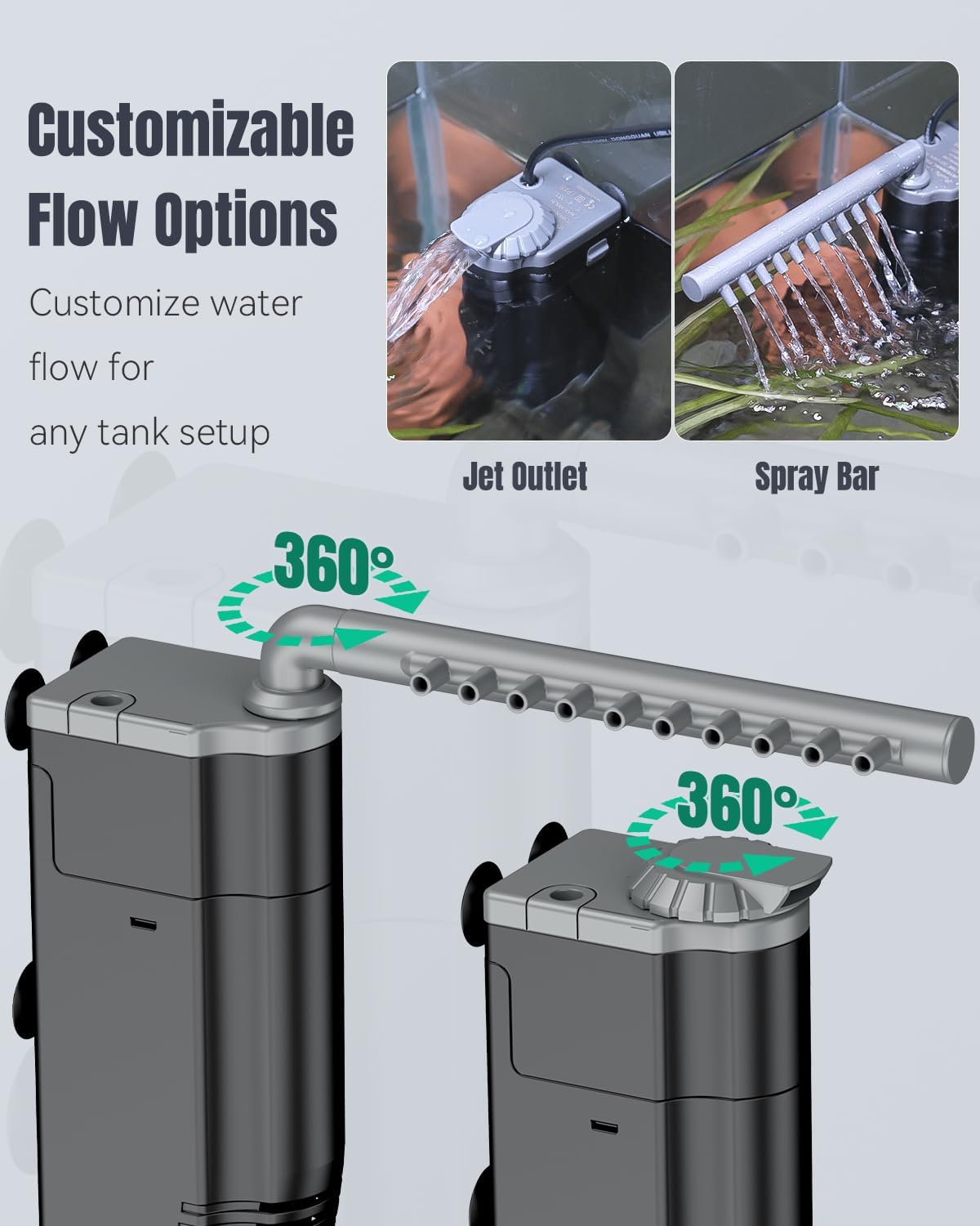 Pawfly Aquarium Filter, 3 W Small Fish Tank Filter, Internal Submersible Aquarium Filter with Foam & Adjustable Water Pump, Quiet Filter for 8-20 Gallon Fish Tanks