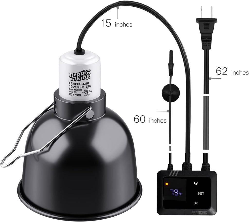 Reptile Heat Lamp Fixture with Dimming Thermostat - 5.5'' Light Dome with PID Thermostat, for Ceramic Heat Emitter & Basking Light Bulb, for Bearded Dragon, Snake, Tortoise, Lizard Tank Accessories