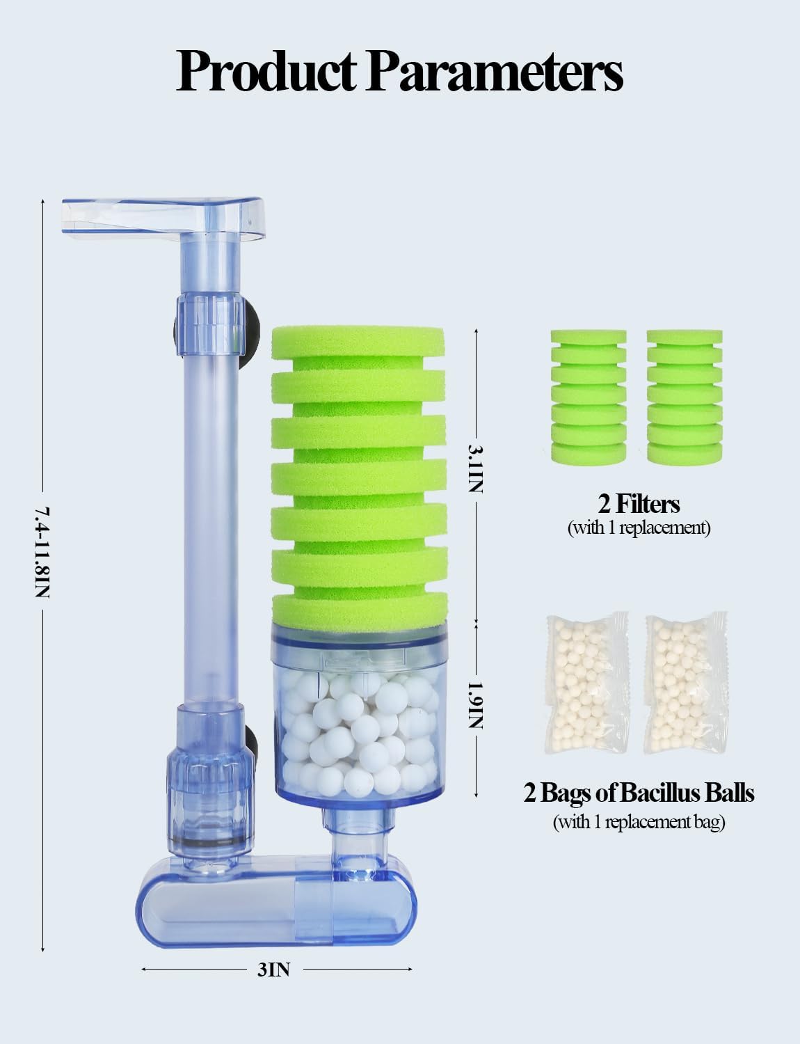 UPETTOOLS 10-40 Gla Aquarium Sponge Filter Ultra Quiet Aquarium Air Pump Bio Sponge Small Fish Tank Foam Filter Comes with 2 Sponges 2of Bio Ceramic Media Balls