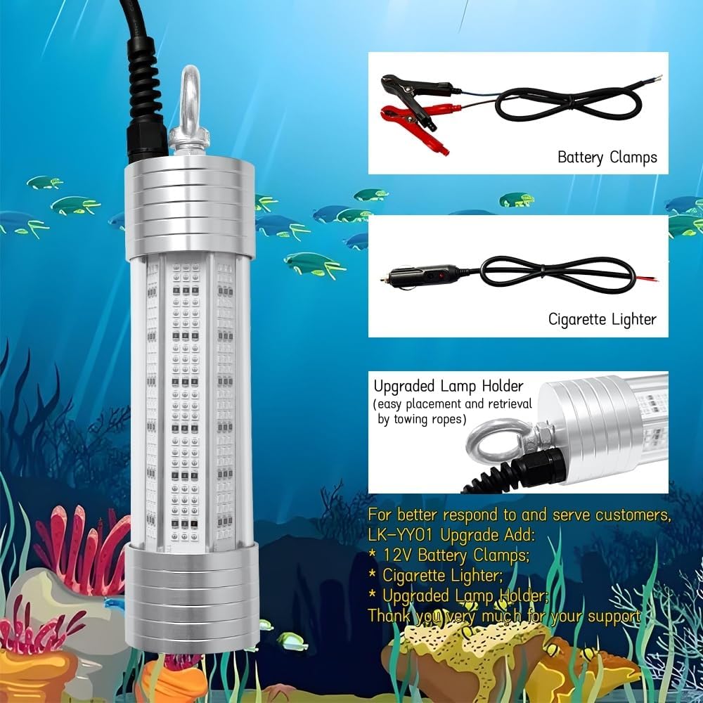 Luckerain Underwater Fishing Light 70W 150W High Bright LED 9000LM 20000LM Submersible Fish Attracting Light for Docks, Boats or Kayaks, Rust-Proof IP68 Waterproof