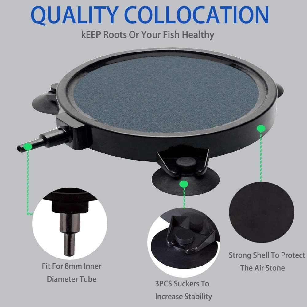 PINVNBY 4.2-Inch Air Stone Disc Bubble Diffuser with Suction Cups for Oxygenation in Fresh/Saltwater Tanks, Ponds, Hydroponic, Aquaponics, and as a Decorative Airstone for Aquariums