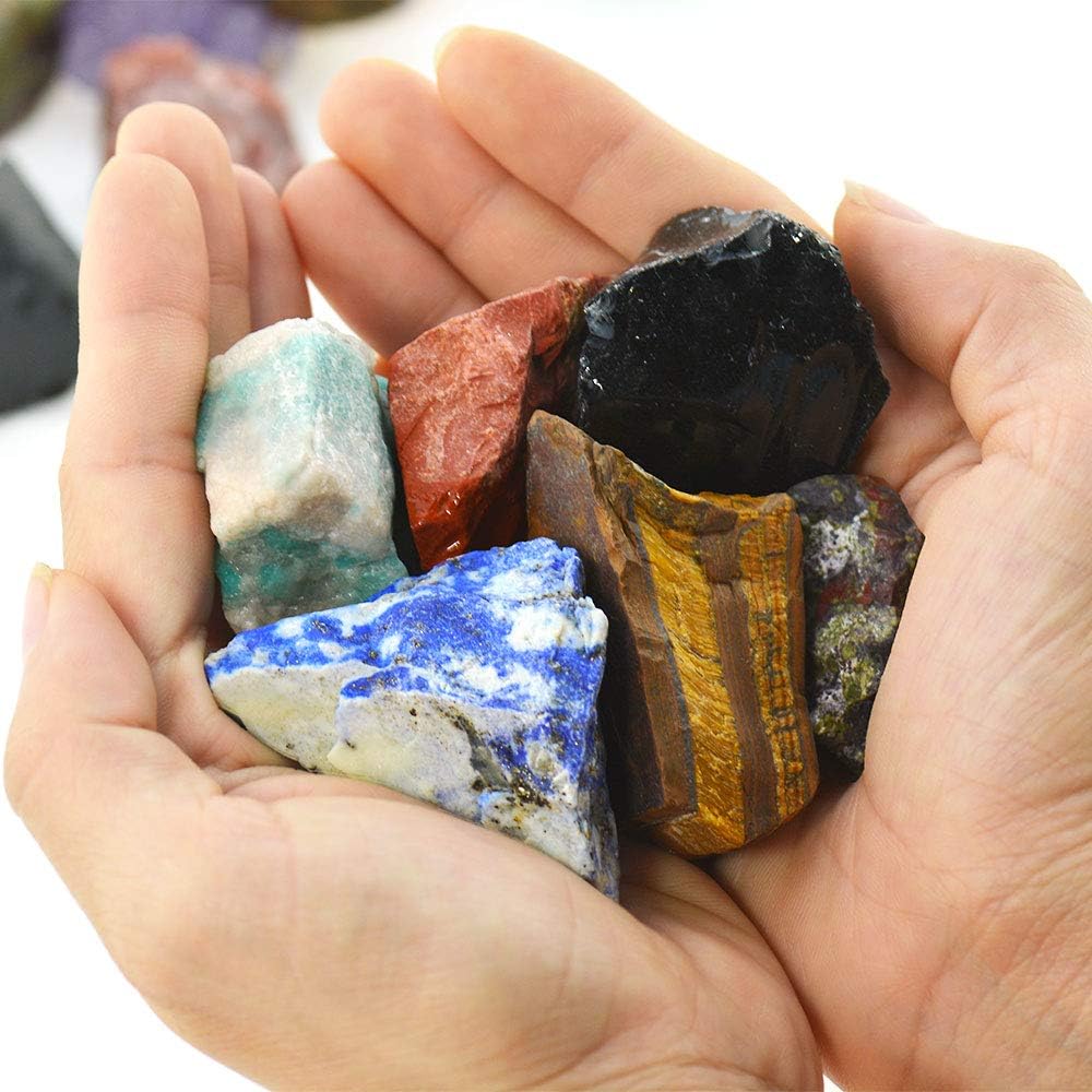 3 lbs Bulk Rough Madagascar Stones Mix Large 1" Natural Raw Stones Crystal for Tumbling, Cabbing, Fountain Rocks, Decoration,Polishing, Wire Wrapping, Wicca Reiki Crystal Healing