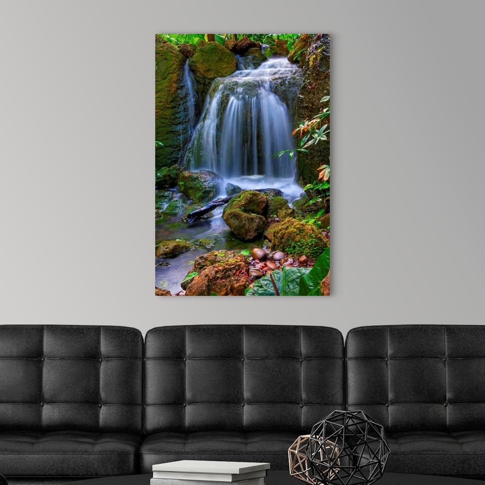 CANVAS ON DEMAND Waterfall in Tropical Rainforest of Fairchild Tropical Gardens, Canvas Wall Art Print, Home Decor, Floral, Flowers, Nature Artwork, 24" x36in