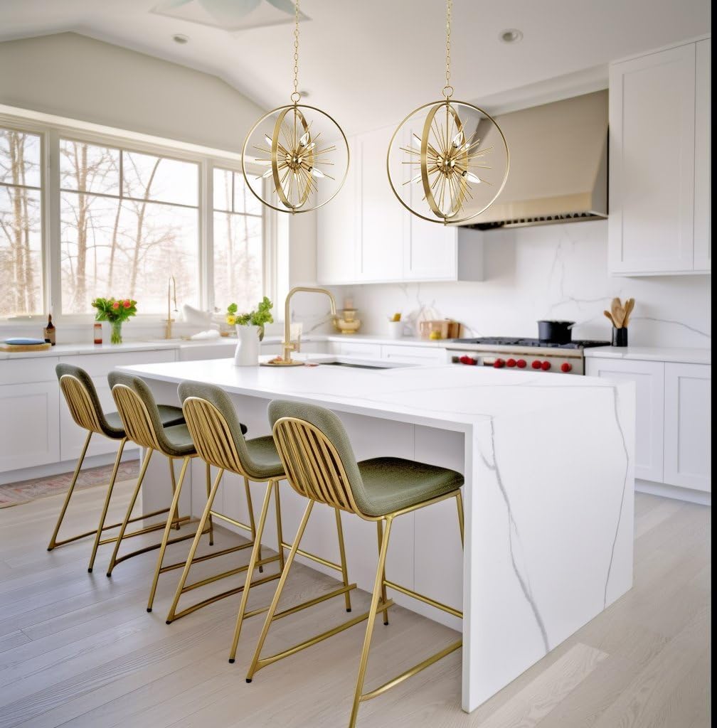 Kira Home Solaris 22" 6-Light Modern Orb/Globe Sputnik Starburst Chandelier + Pivoting Rings, Adjustable Height, Cool Brass Finish