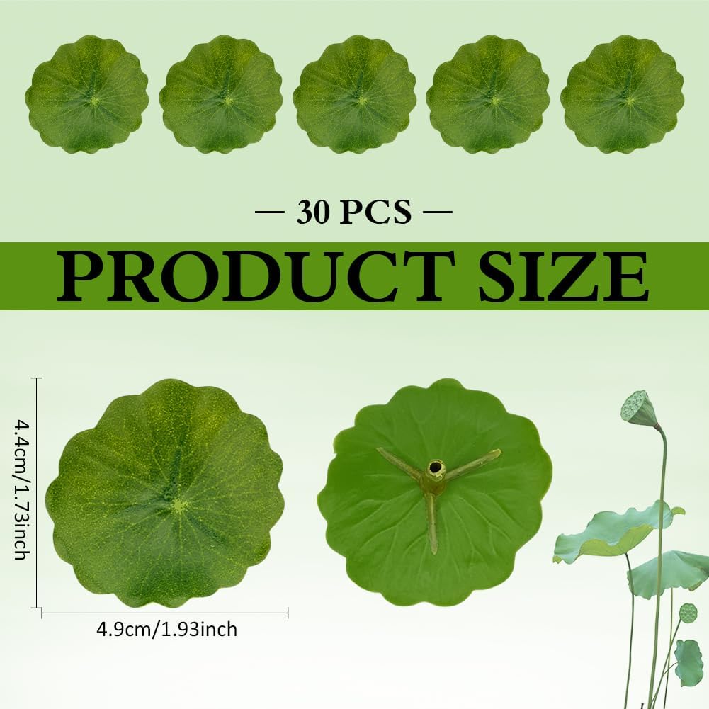 30PCS Artificial Water Lily Leaves,Small Realistic Floating Water Lily Pads, Pond Plant Lotus Leaves Suitable for Fish Tank,Terraces,Pool,Aquarium Decoration(1.93inch)
