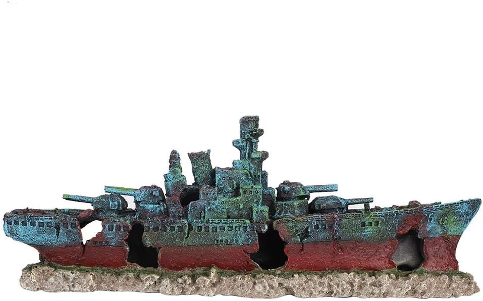 Fish Tank Wreck Boat Decoration, Nontoxic Resin Wreck Boat Sunk Battleship Safe Ship Fish Tank Aquarium Wreck Ornament Cave Decoration Landscaping
