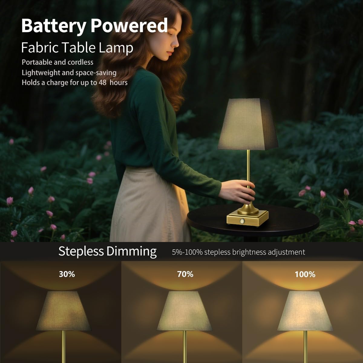 Rechargeable LED Table Lamps with Stepless Touch Control,Golden Cordless Lamp for Living Room&Bedside&Patio&Shower,Small Desk Lamp(6000mAH Battery),2 Pack for Home Decor,Best Gifts for Family