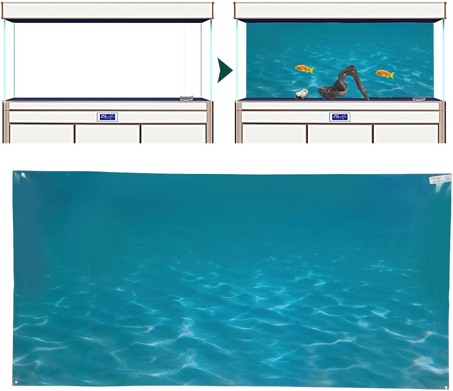 Aquarium Poster, Underwater Paper Cling Sticker with Sea Water Pattern Aquarium Wallpaper Background Decoration Picture PVC Adhesive Poster (91 * 50CM)