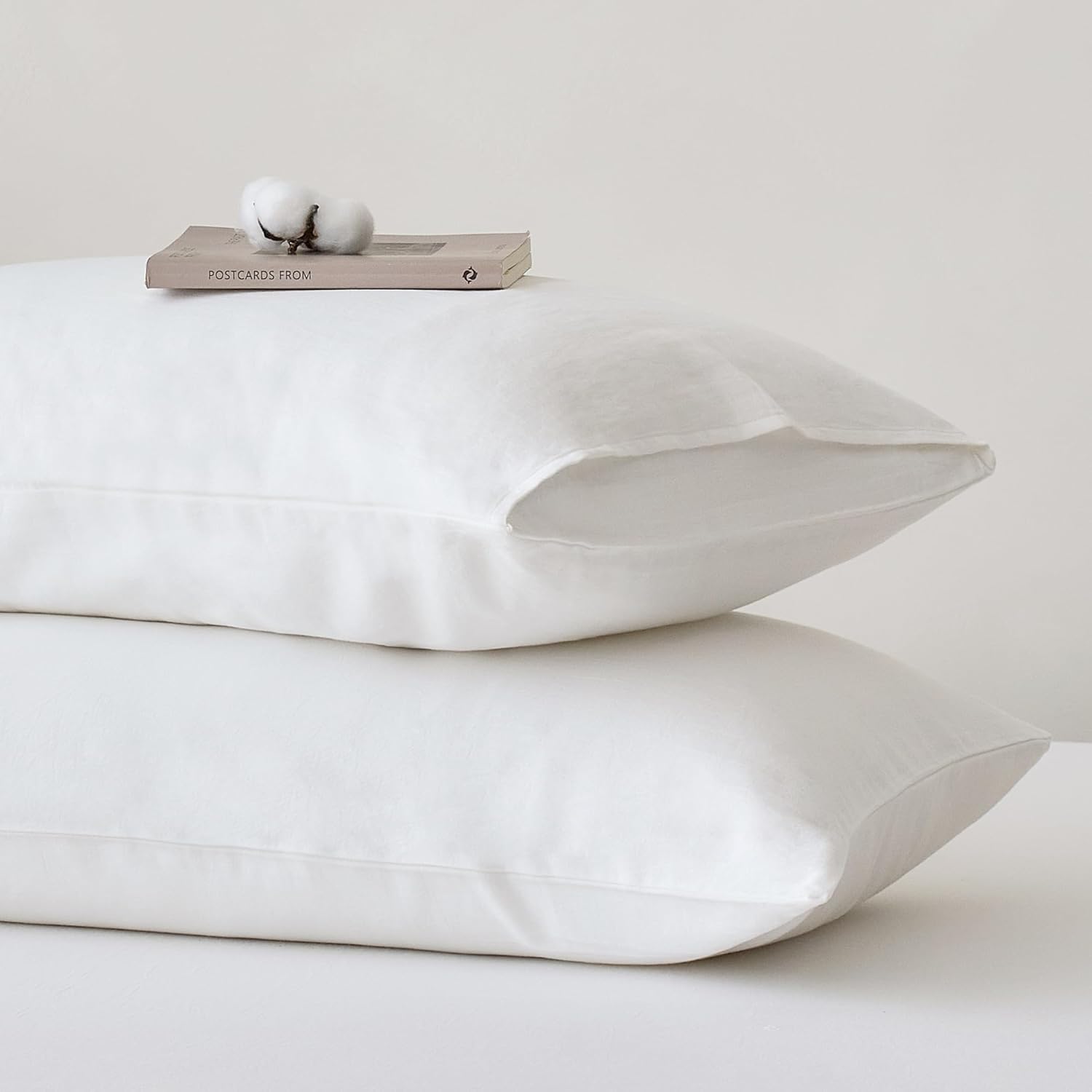 JELLYMONI Pillowcases Standard Set of 2 Cotton Envelope Pillow Covers Cream White 20×26in Bed Pillow Cases 100% Washed Cotton Soft Breathable (Pillows are not Included)