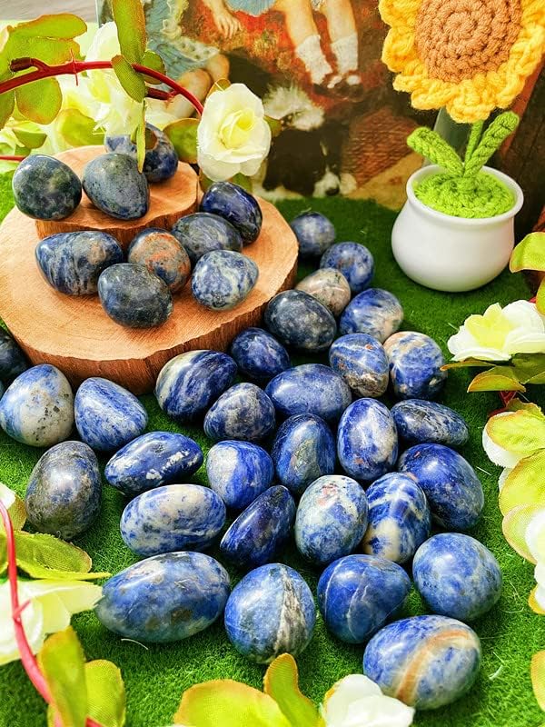 DUQGUHO Blue Sodalite Natural Healing Crystals Stones Set Polished Tumbled Crystal Stones Bulk Irregular Pebble Stones Rocks 0.45 lbs