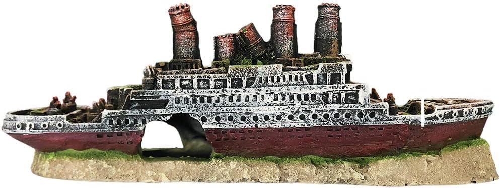 SLOCME Aquarium Titanic Shipwreck Decorations - Fish Tank Resin Material Pirate Ship Decor, Titanic Sunken Ship Ornament