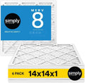 Simply 14x14x1 Air Filter, MERV 8, 6 Pack, For Home AC Furnace & HVAC (Actual Size: 13.75"x13.75"x0.75") DUST, Pet, & Allergy Control